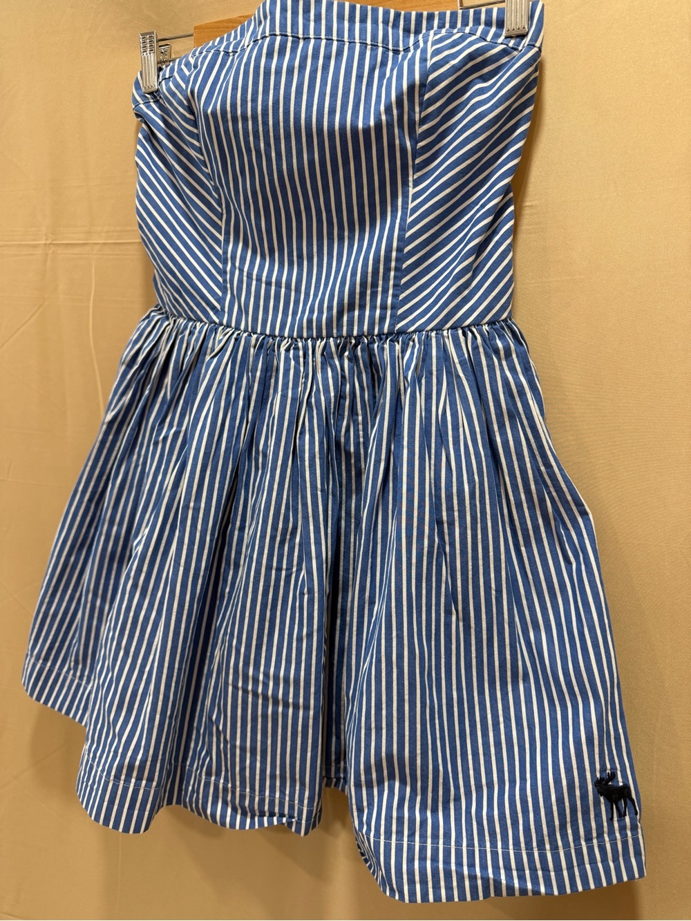 Abercrombie & Fitch Blue White Stripe Strapless Tube Mini Dress Smocked Size M - Picture 2 of 9